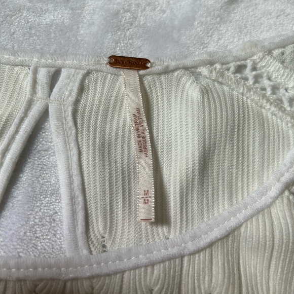Free People Boho Crochet Knit Peplum Top Ivory | Size M - Picture 4 of 10